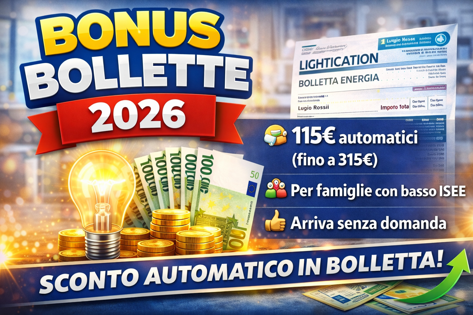 Bonus bollette 2026 115 euro automatico
