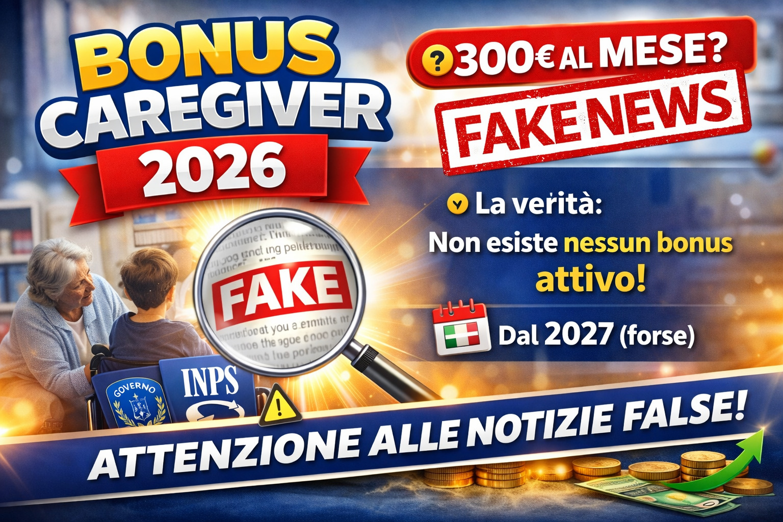 Bonus caregiver 2026 300 euro verità