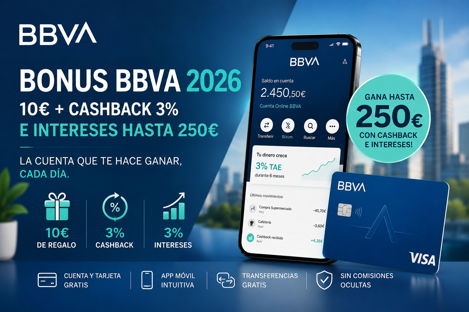Bonus BBVA 2026 cashback e intereses