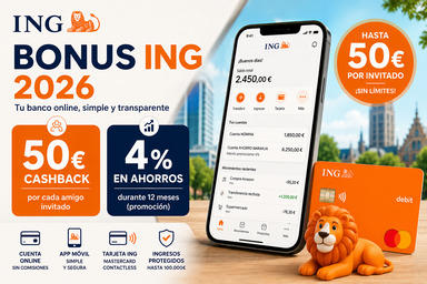 Bonus ING 2026: 50€ por cada amigo + 4% en ahorros