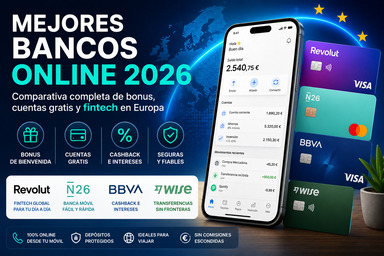 Mejores bancos online 2026: comparativa bonus, cuentas gratis y fintech