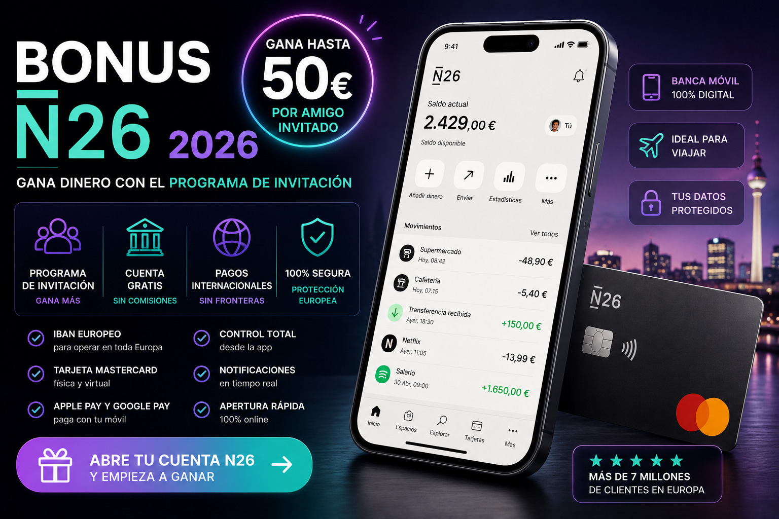 Bonus N26 2026 programa de referidos y cuenta bancaria móvil