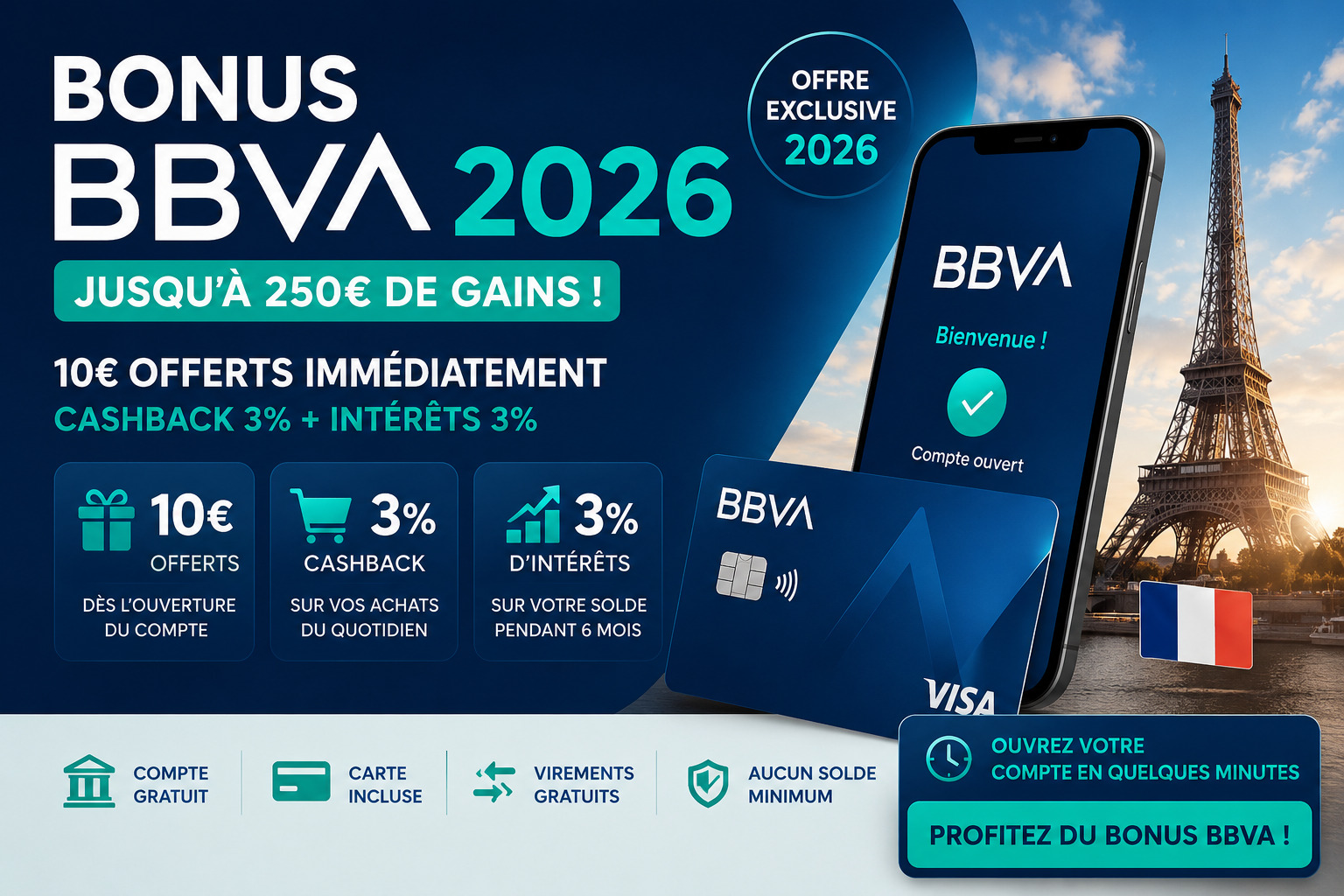 Bonus BBVA 2026 cashback et intérêts