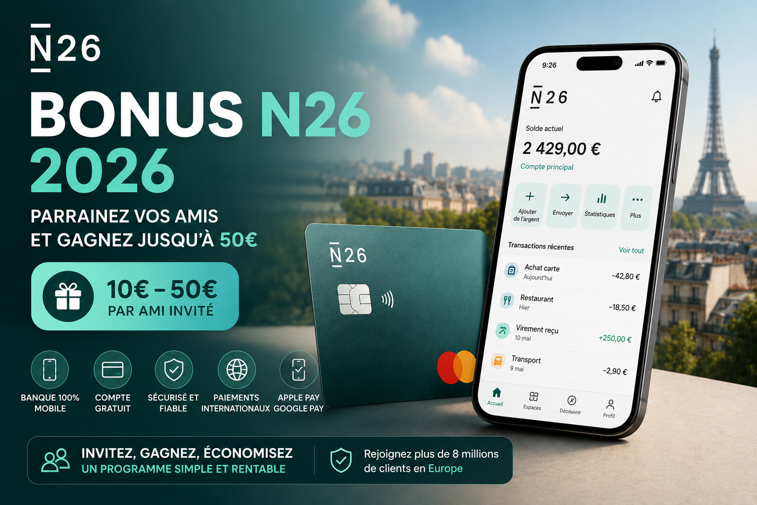Bonus N26 2026 programme de parrainage et compte bancaire mobile