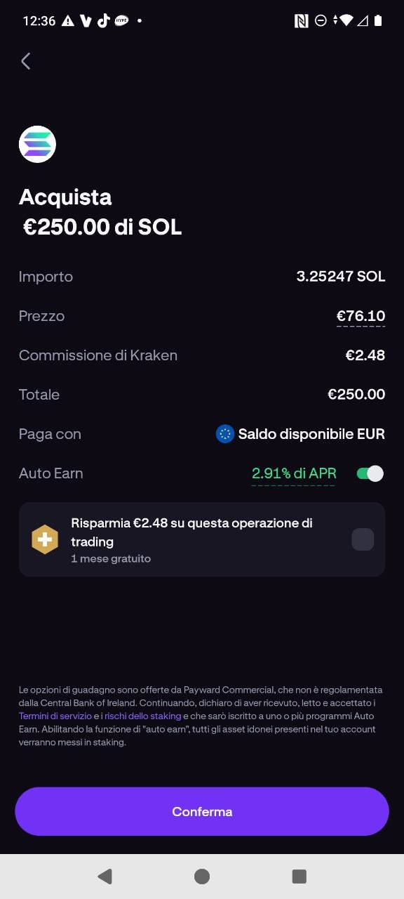 Acquisto reale Solana su Kraken