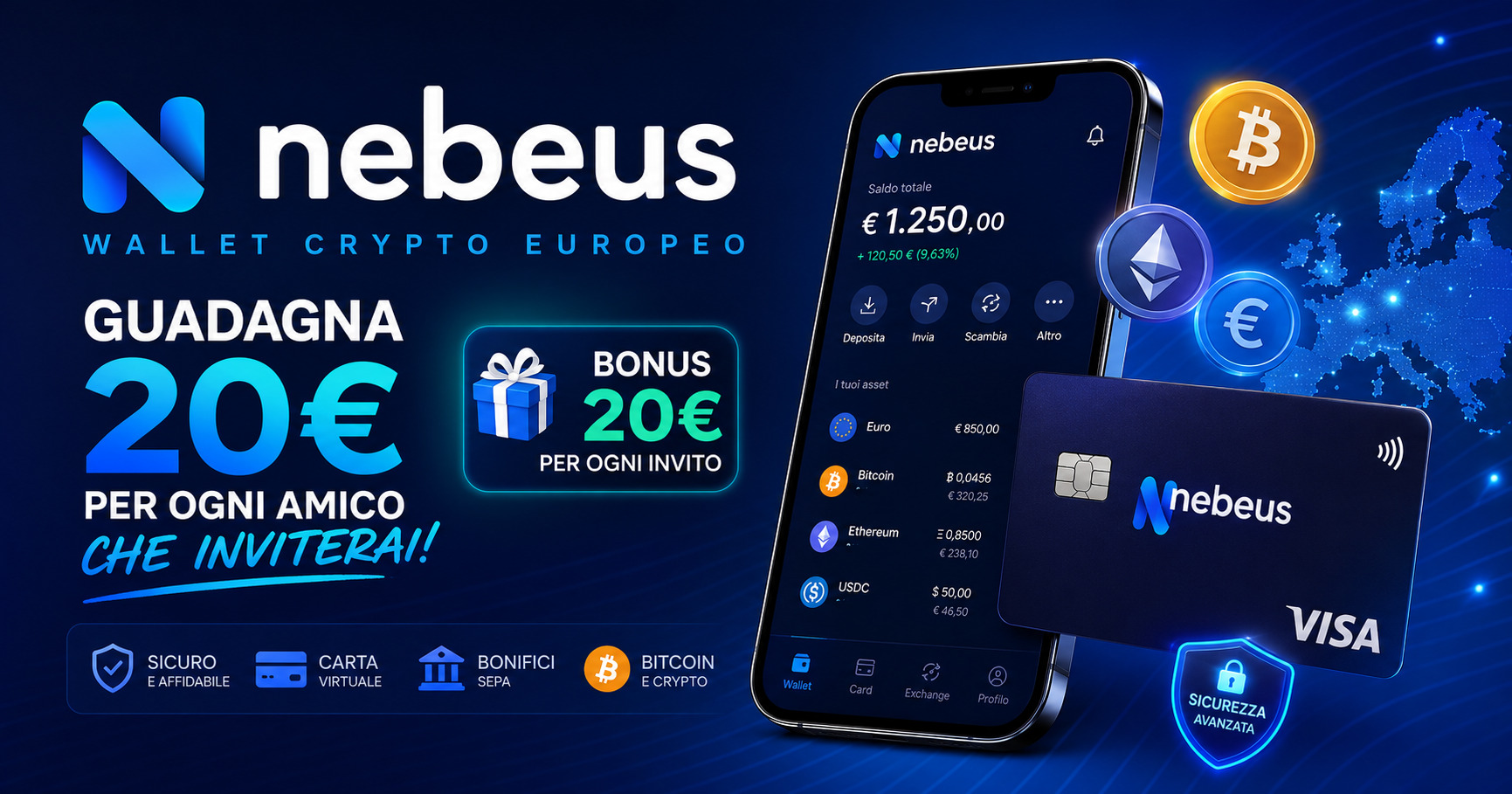 Bonus Nebeus 2026 wallet crypto con carta virtuale