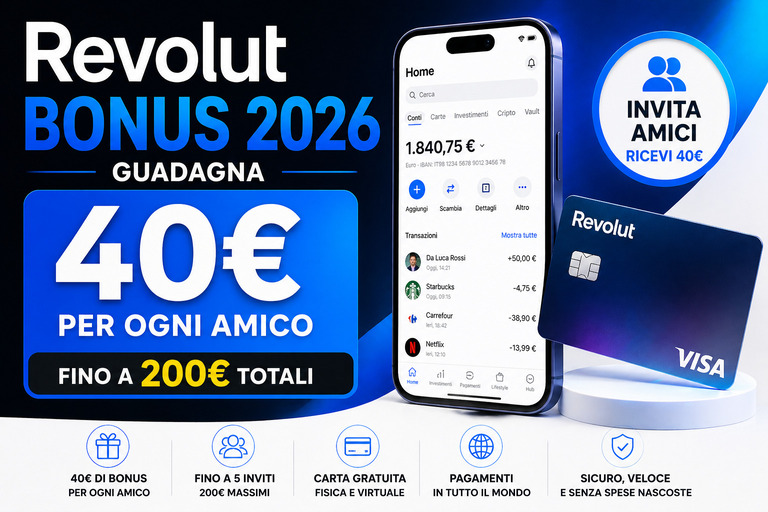 Bonus Revolut 2026: guadagna 40€ per ogni amico