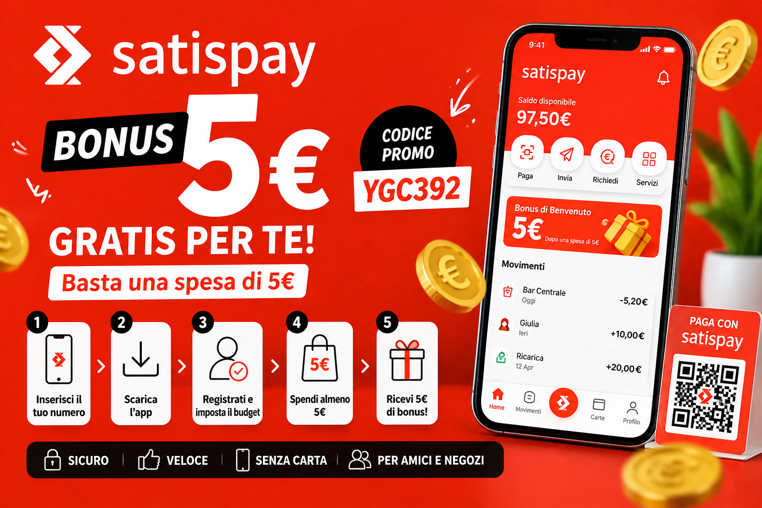 Bonus Satispay 2026 codice promo