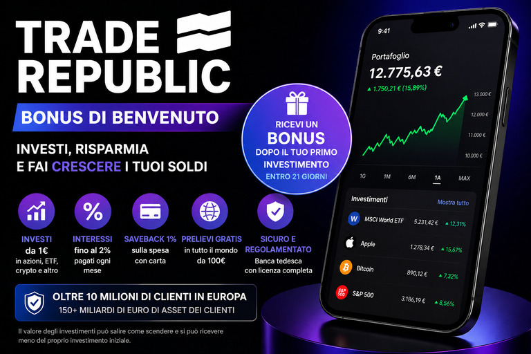 Bonus Trade Republic 2026: ottieni un bonus investendo + interessi fino al 2%