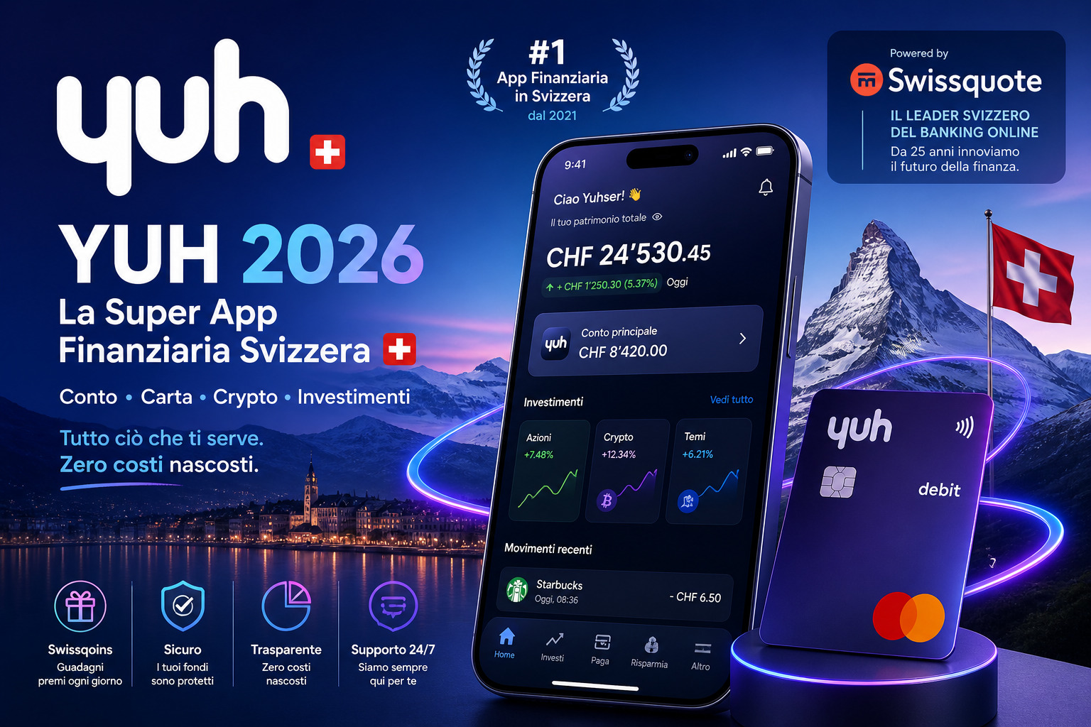 Yuh app finanziaria svizzera conto Mastercard crypto